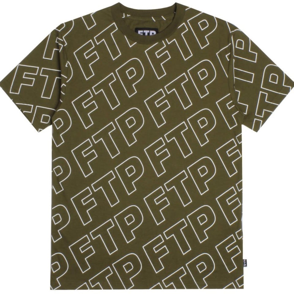 FTP All Over Outline Logo Tee Olive Green Graphic Tee